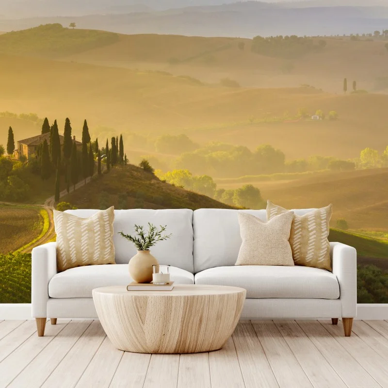 Fotomural amanecer dorado en Val d'Orcia, Toscana