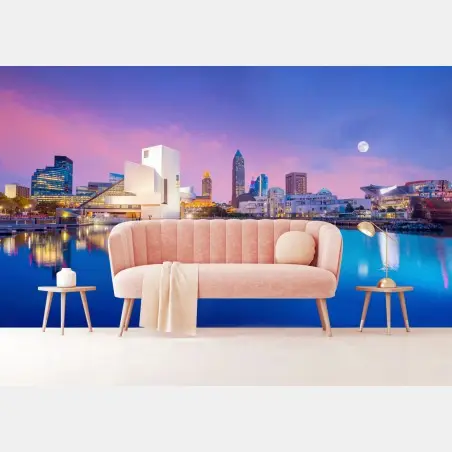 Fotomural amanecer sobre Cleveland: horizonte desde la orilla del lago – Pixers®