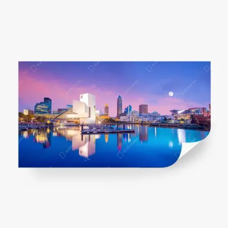 Fotomural amanecer sobre Cleveland: horizonte desde la orilla del lago – Pixers®