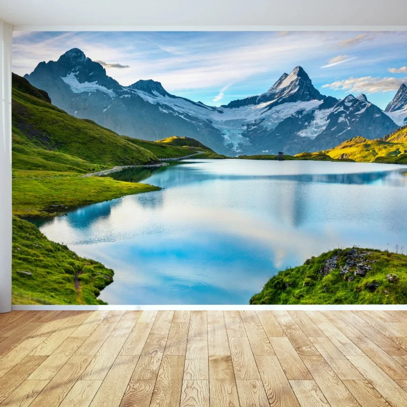 Fotomural amanecer sobre Bachsee con Wetterhorn y Wellhorn en los Alpes