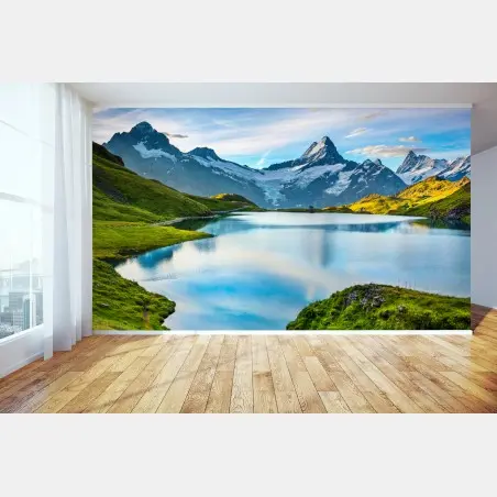 Fotomural amanecer sobre Bachsee con Wetterhorn y Wellhorn en los Alpes – Pixers®