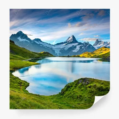 Fotomural amanecer sobre Bachsee con Wetterhorn y Wellhorn en los Alpes – Pixers®