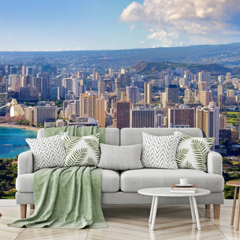 Fotomural panorámica costera de Waikiki