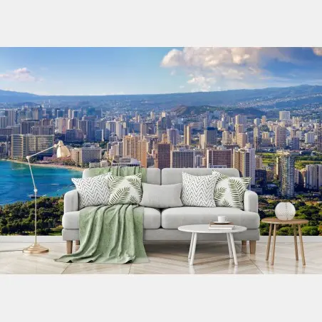 Fotomural panorámica costera de Waikiki – Pixers®