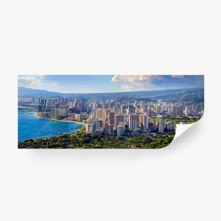 Fotomural panorámica costera de Waikiki – Pixers®