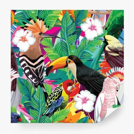 Fotomural selva de aves tropicales en colores vivos – Pixers®