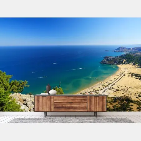 Fotomural panorámica costera de aguas turquesa – Pixers®