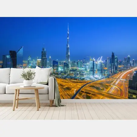 Fotomural vibrante horizonte nocturno de Dubai – Pixers®