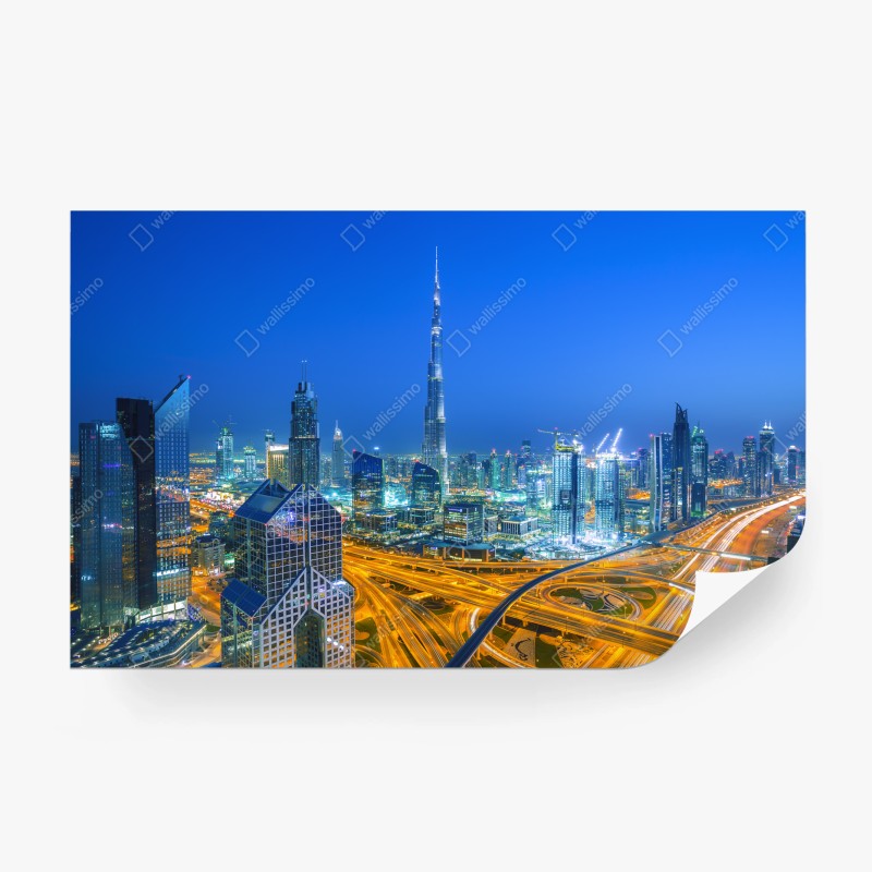 Fotomural vibrante horizonte nocturno de Dubai