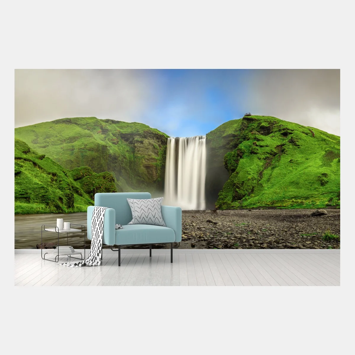 Fotomural amanecer en Skógafoss, cascada y acantilados verdes – Pixers® Fotomural amanecer en Skógafoss, cascada y acantilados verdes – Pixers®