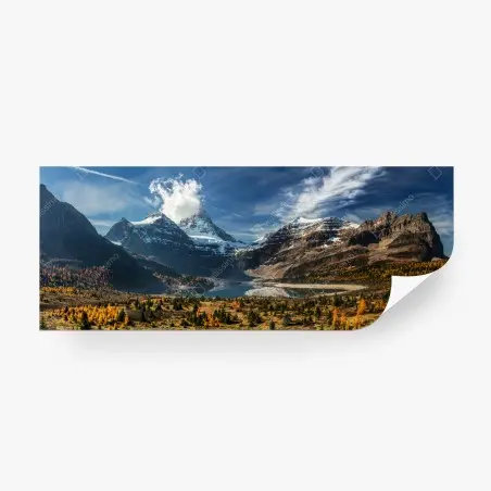 Fotomural panorama montañoso otoñal con lago reflejante – Pixers®