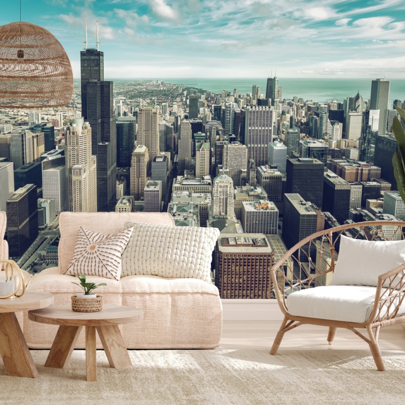 Fotomural horizonte aéreo de Chicago en tonos vintage