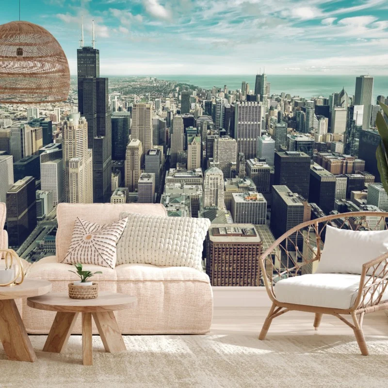 Fotomural horizonte aéreo de Chicago en tonos vintage