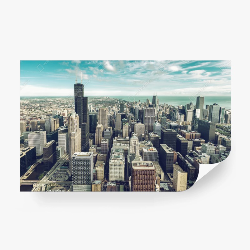 Fotomural horizonte aéreo de Chicago en tonos vintage