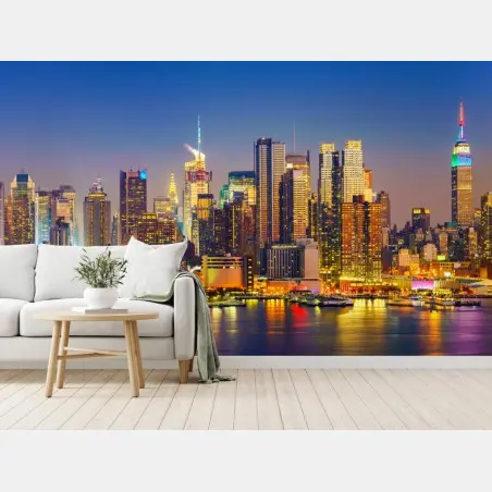 Fotomural panorámica nocturna de Manhattan, Nueva York – Pixers®