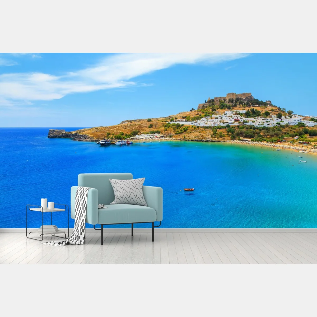 Fotomural pueblo blanco junto a bahía azul – Pixers® Fotomural pueblo blanco junto a bahía azul – Pixers®