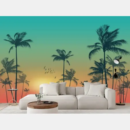 Fotomural atardecer tropical entre palmeras – Pixers®