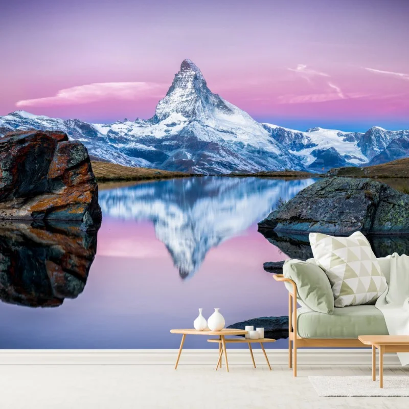 Fotomural atardecer en el Matterhorn, reflejo alpino