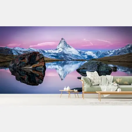 Fotomural atardecer en el Matterhorn, reflejo alpino – Pixers®