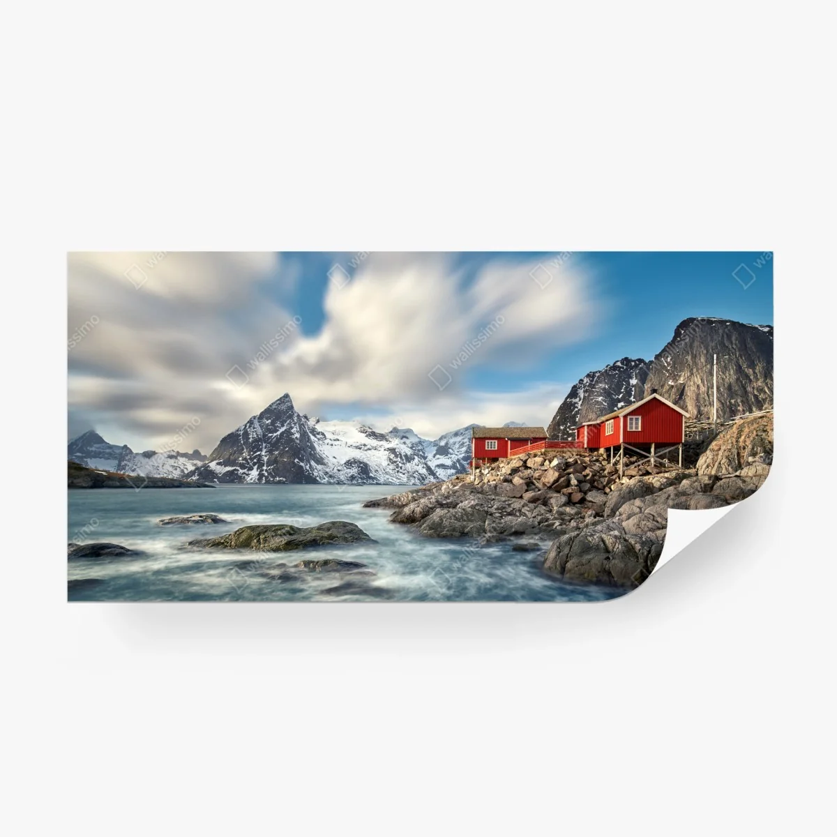 Fotomural refugio rojo en la costa de montañas nevadas – Pixers® Fotomural refugio rojo en la costa de montañas nevadas – Pixers®
