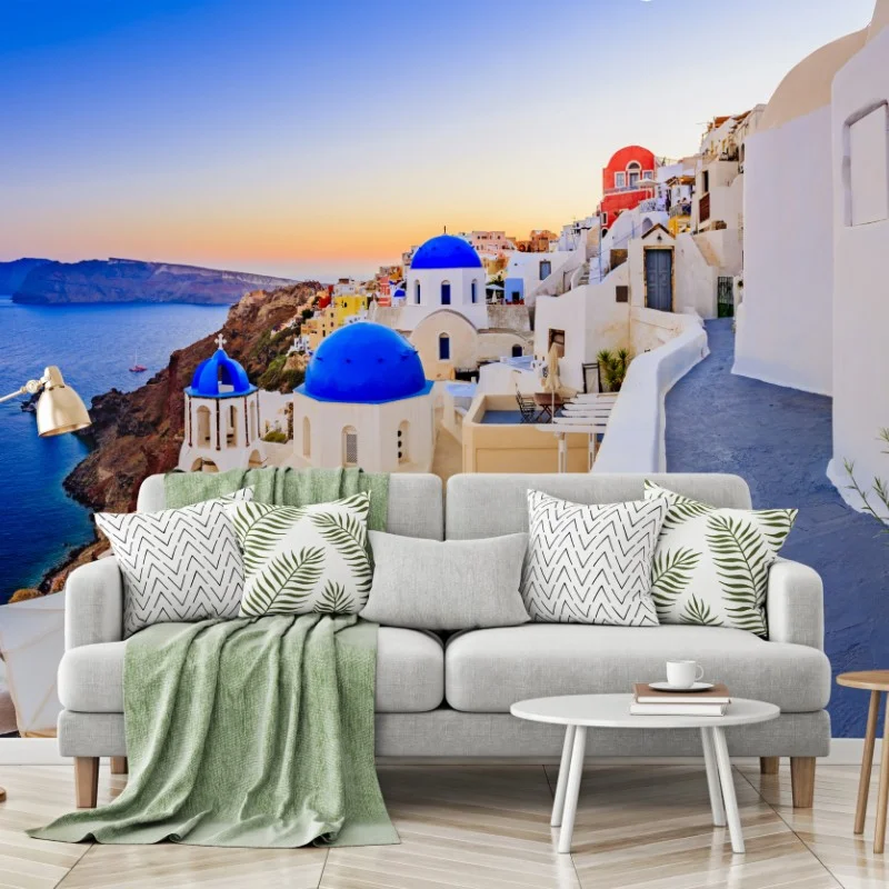 Fotomural panorama de Santorini al atardecer