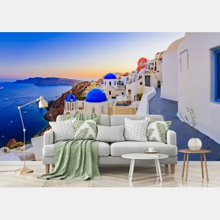 Fotomural panorama de Santorini al atardecer – Pixers®