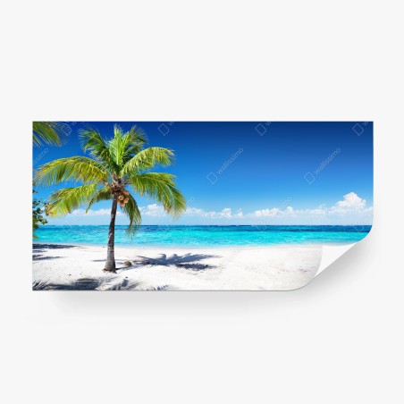Fotomural playa tropical con palmera y mar turquesa – Pixers®