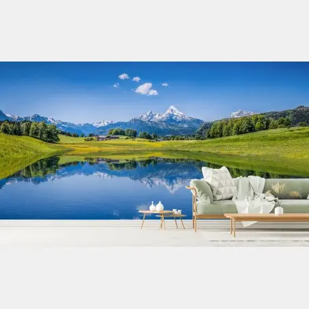 Fotomural paisaje alpino con lago y reflejo – Pixers®