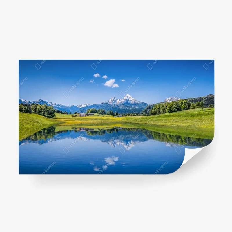 Fotomural paisaje alpino con lago y reflejo