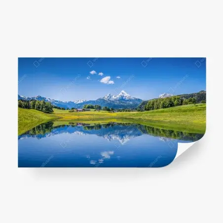 Fotomural paisaje alpino con lago y reflejo – Pixers®