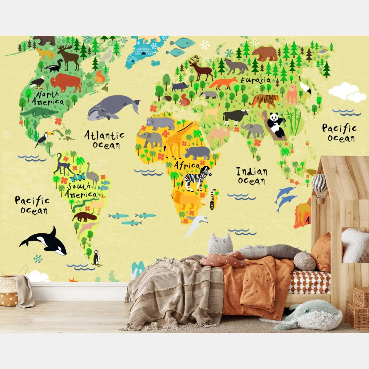 Fotomural mapa del mundo con animales ilustrados – Pixers® Fotomural mapa del mundo con animales ilustrados – Pixers®