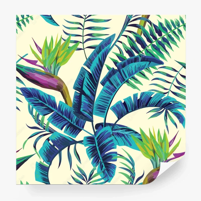 Fotomural follaje tropical en tonos azules y verdes