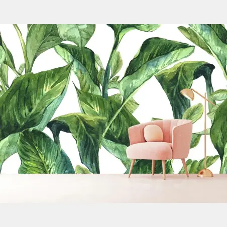Fotomural motivo de hojas tropicales en acuarela – Pixers®