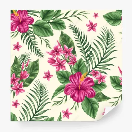 Fotomural estampado tropical de hibiscos y plumerias – Pixers®