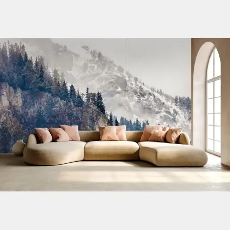 Fotomural acantilado nevado y bosque de pinos – Pixers®