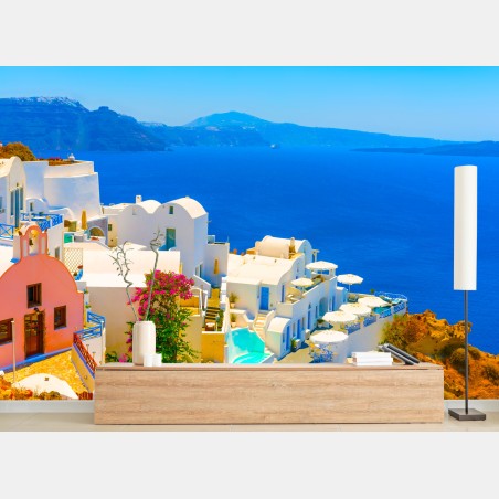 Fotomural vista mediterránea desde Oia, Santorini – Pixers®