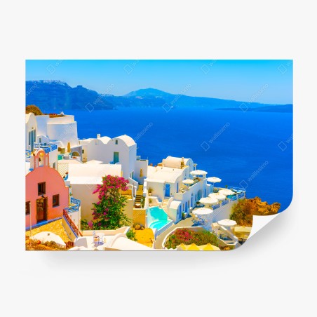 Fotomural vista mediterránea desde Oia, Santorini – Pixers®