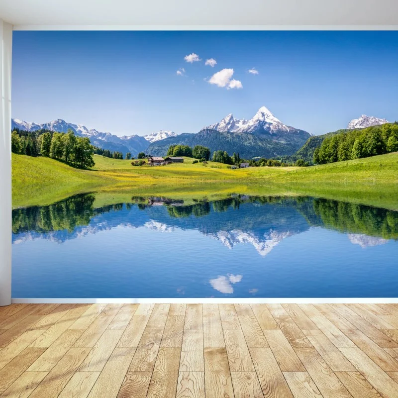 Fotomural reflejo sereno en lago de montaña – Pixers®