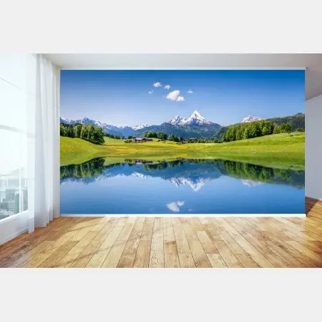 Fotomural reflejo sereno en lago de montaña – Pixers®
