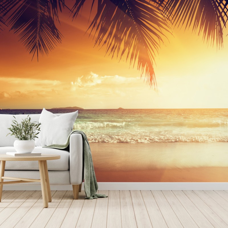 Fotomural atardecer tropical en la orilla del Mar Caribe
