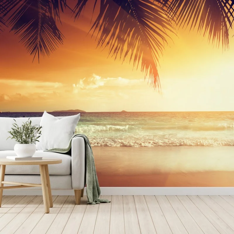 Fotomural atardecer tropical en la orilla del Mar Caribe