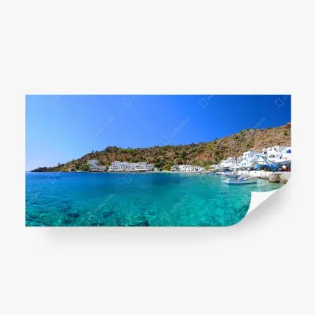 Fotomural bahía de aguas turquesas y casas blancas – Pixers®