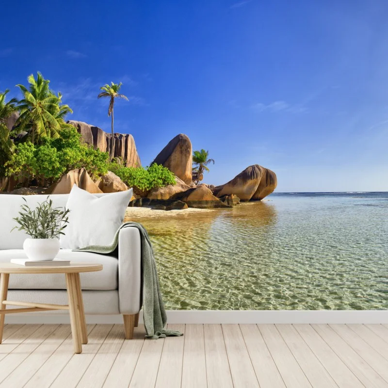 Fotomural paisaje tropical con rocas graníticas y agua cristalina