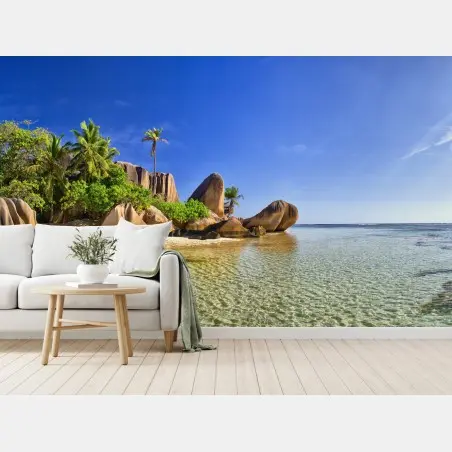 Fotomural paisaje tropical con rocas graníticas y agua cristalina – Pixers®