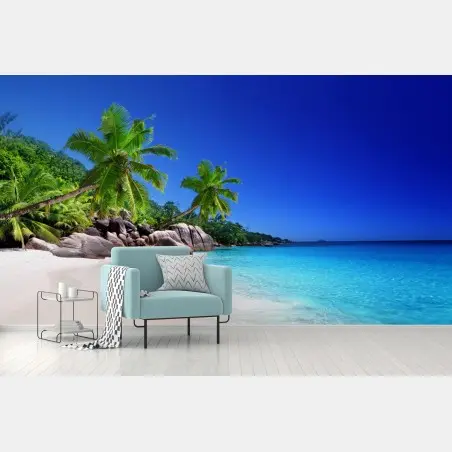 Fotomural playa tropical con palmeras y aguas turquesas – Pixers®