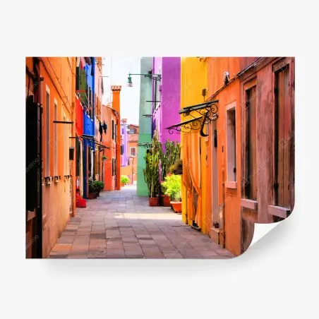 Fotomural callejón de fachadas coloridas – Pixers®