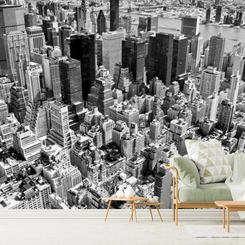 Fotomural panorámica aérea de Manhattan, Nueva York en blanco y negro