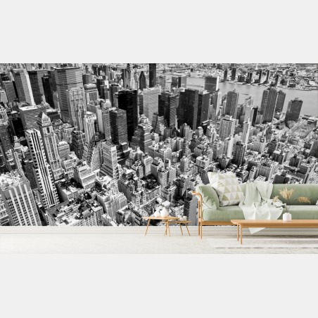 Fotomural panorámica aérea de Manhattan, Nueva York en blanco y negro – Pixers®