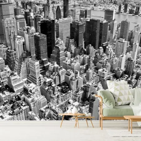 Fotomural panorámica aérea de Manhattan, Nueva York en blanco y negro