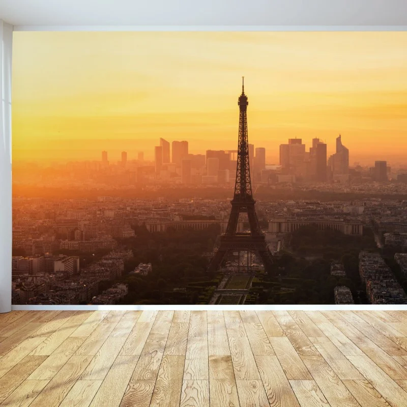 Fotomural atardecer dorado sobre la Torre Eiffel